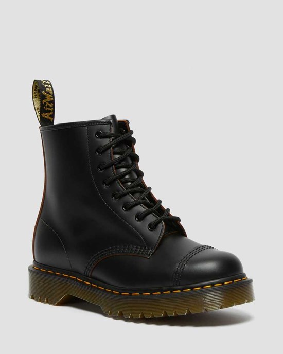 Dr Martens 1460 Bex Made in England Toe Cap Women's Lace Up Boots Black Quilon | OLJAVI894