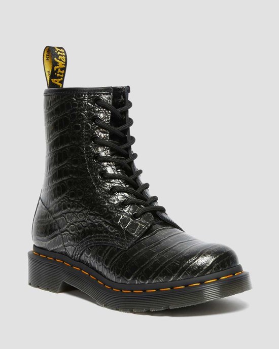 Dr Martens 1460 Croc Emboss Leather Women's Ankle Boots Gunmetal Wild Croc | HFGUCI263