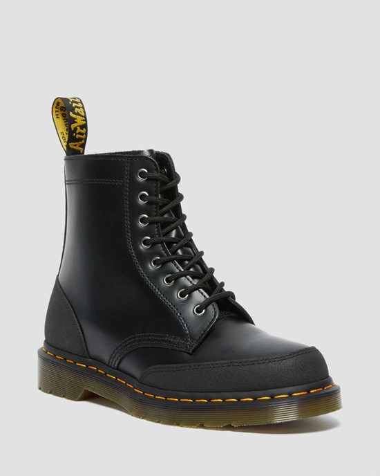 Dr Martens 1460 Guard Panel Leather Men's Ankle Boots Black Smooth | QJUELF743