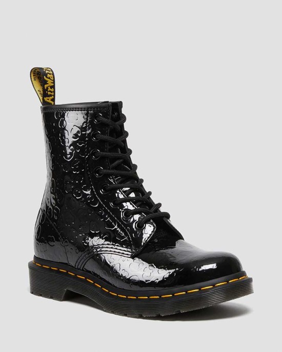 Dr Martens 1460 Leopard Emboss Patent Leather Women's Lace Up Boots Black Patent Lamper Leopard Emboss | EFYAXI467