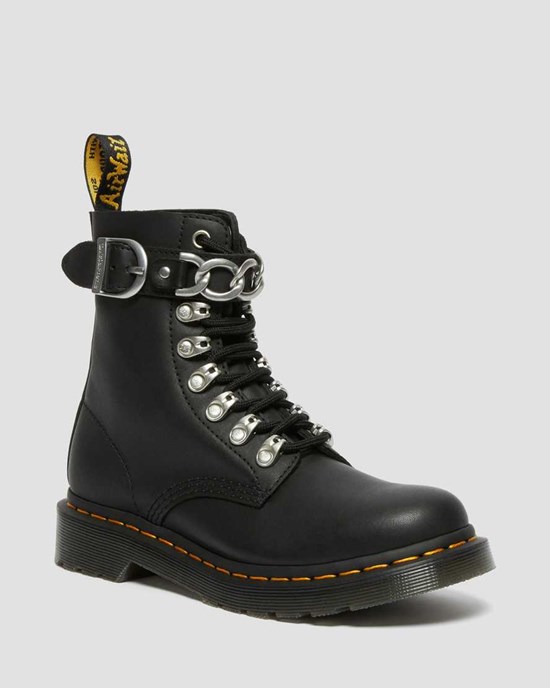 Dr Martens 1460 Pascal Chain Leather Women's Ankle Boots Black Sendal | GUIWVK390