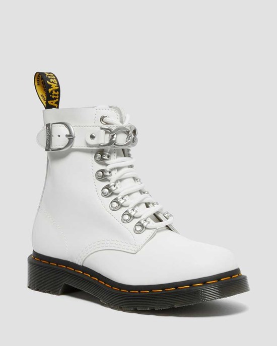 Dr Martens 1460 Pascal Chain Leather Women's Ankle Boots White Sendal | IRHGFS269