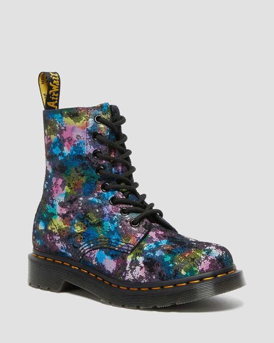 Dr Martens 1460 Pascal Confetti Suede Women's Lace Up Boots Black | APEMWL284