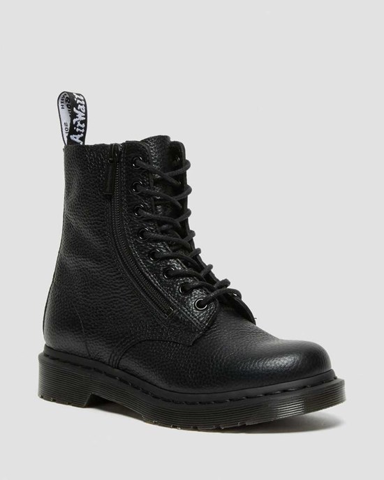 Dr Martens 1460 Pascal Leather Women's Zip Up Boots Black Milled Nappa Leather | NGDEYT258