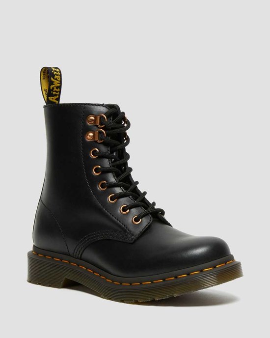 Dr Martens 1460 Pascal Rose Gold Hardware Leather Women's Ankle Boots Black Wanama | TWDZKJ610