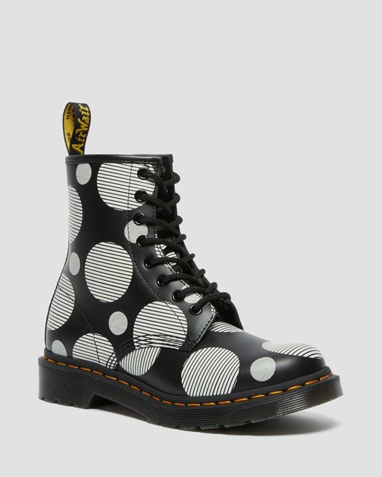 Dr Martens 1460 Polka Dot Smooth Leather Women's Ankle Boots Black Polka Dot Smooth | OQWSNL140