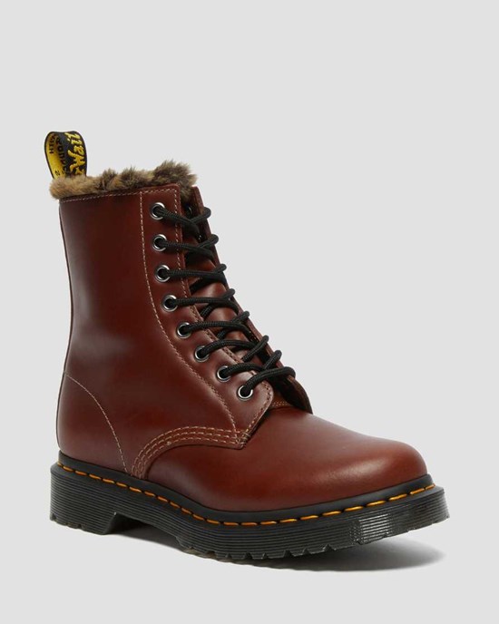 Dr Martens 1460 Serena Faux Fur Lined Women's Lace Up Boots Brown Abruzzo Wp | DGHCVJ374