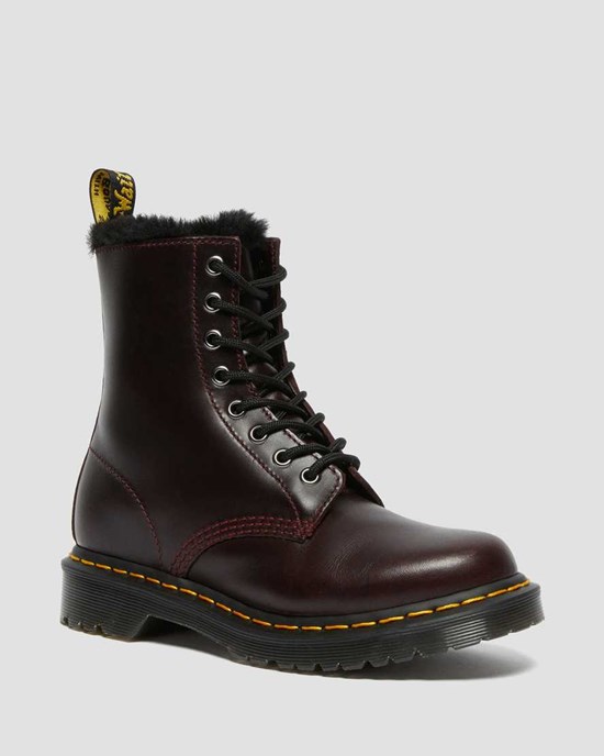 Dr Martens 1460 Serena Faux Fur Lined Women's Lace Up Boots Oxblood Atlas | XRTYCO758