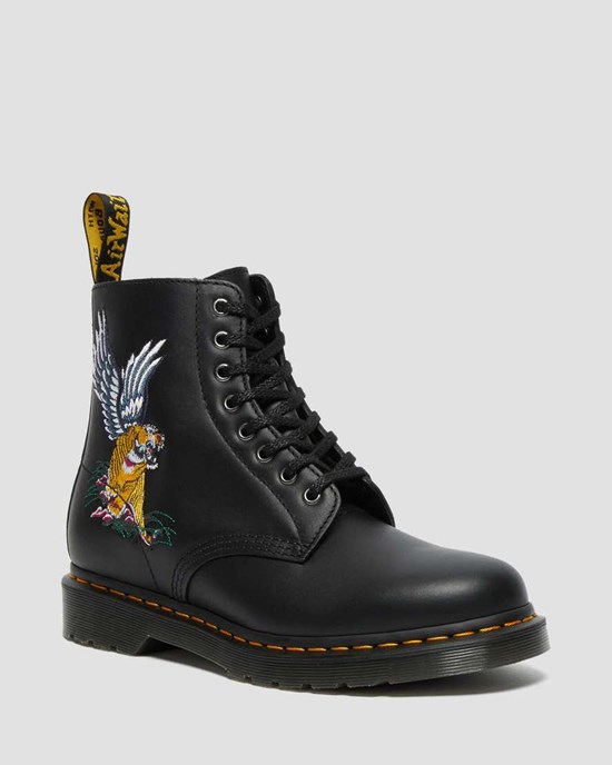 Dr Martens 1460 Souvenir Embroidered Leather Men's Ankle Boots Black Nappa | OJHKIB276