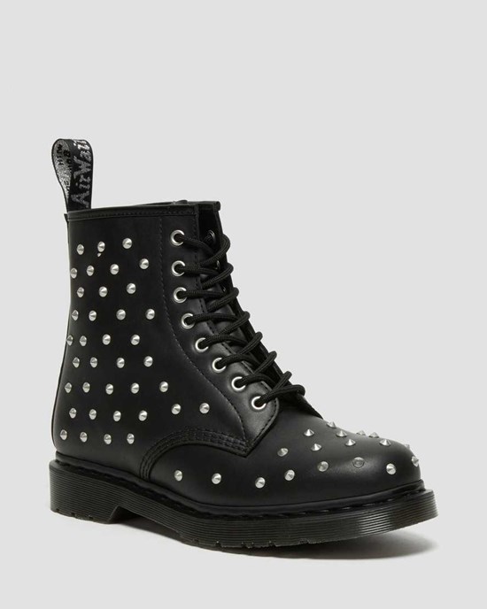 Dr Martens 1460 Stud Wanama Leather Men's Lace Up Boots Black Wanama | RCZVHK576