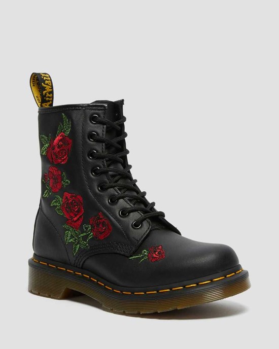 Dr Martens 1460 Vonda Floral Leather Women's Ankle Boots Black Softy T | DOIQRP985