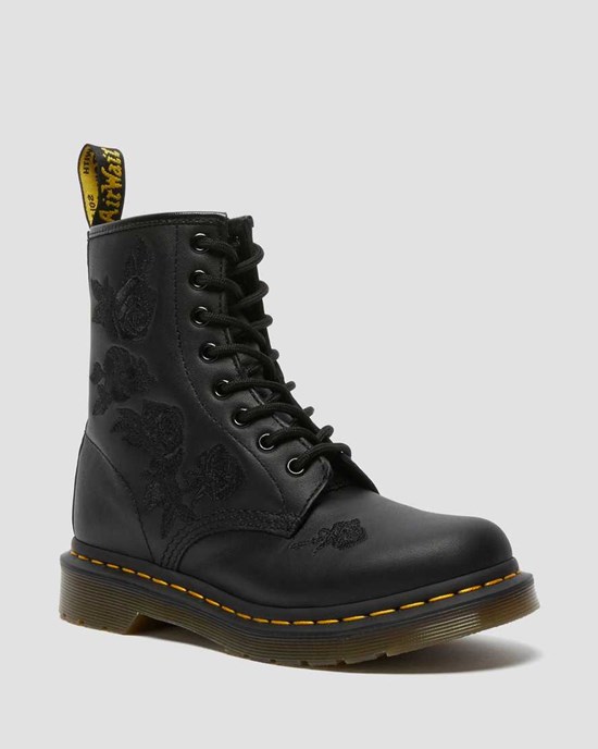 Dr Martens 1460 Vonda Mono Floral Women's Ankle Boots Black Softy T | TPRVLG602