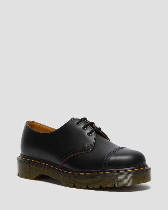 Dr Martens 1461 Bex Made in England Toe Cap Women's Oxford Shoes Black Vintage Smooth | OLCKQF409