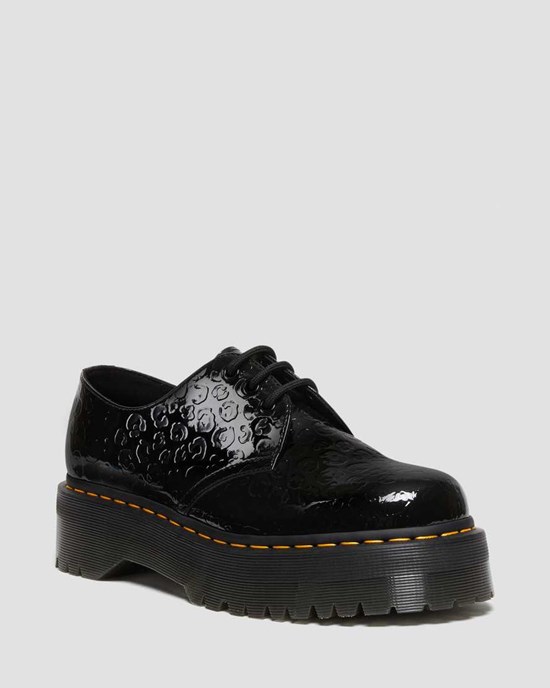 Dr Martens 1461 Leopard Emboss Patent Leather Men's Oxford Shoes Black Patent Lamper Leopard Emboss | FDQJLB635