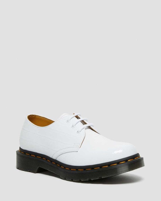 Dr Martens 1461 Patent Croc Emboss Leather Women's Oxford Shoes White Patent Lamper Croc | FEGIYH810