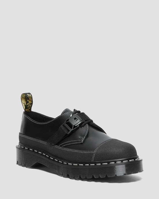 Dr Martens 1461 Tech Made in England Buckle Men's Oxford Shoes Black Smooth Leather | RTDWCN217