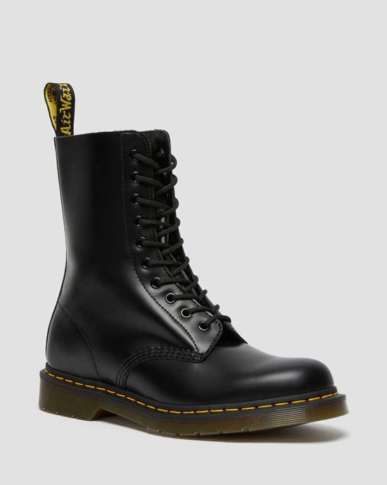 Dr Martens 1490 Smooth Leather Women's Lace Up Boots Black Smooth Leather | GHKYNJ934