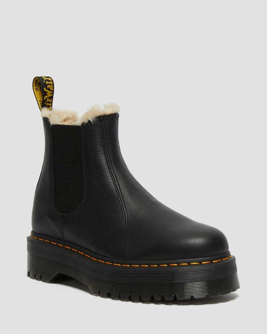 Dr Martens 2976 Faux Fur Lined Platform Women's Ankle Boots Black Pisa | MHUJWY853