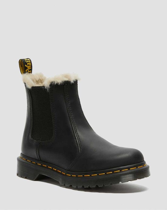 Dr Martens 2976 Faux Fur Lined Women's Chelsea Boots Black Burnished Wyoming | YRXOGI289