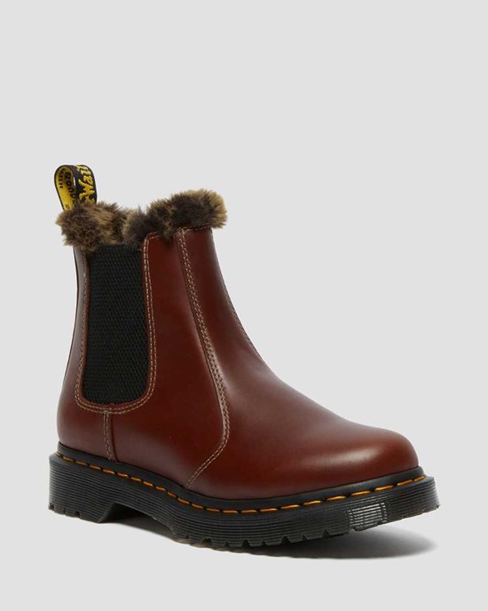 Dr Martens 2976 Leonore Faux Fur Lined Women's Chelsea Boots Brown Abruzzo Wp | DMKSQW198