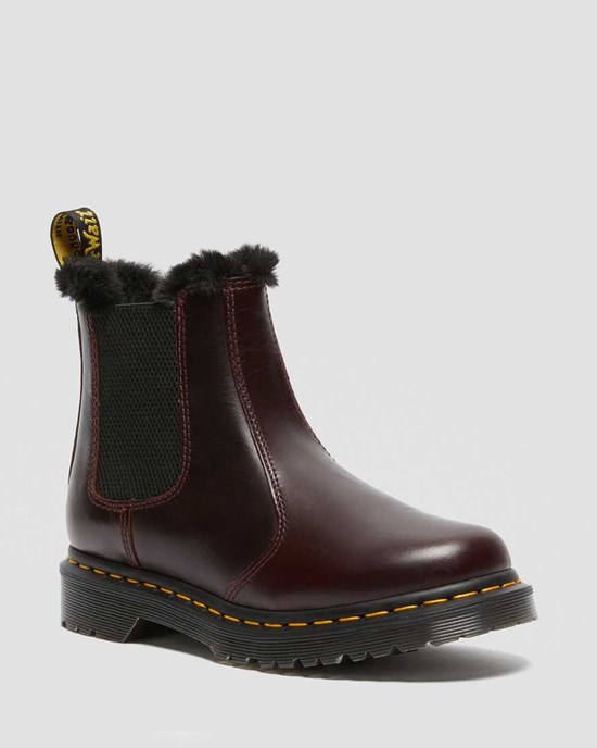 Dr Martens 2976 Leonore Faux Fur Lined Women's Ankle Boots Oxblood Atlas | DQPEMF583