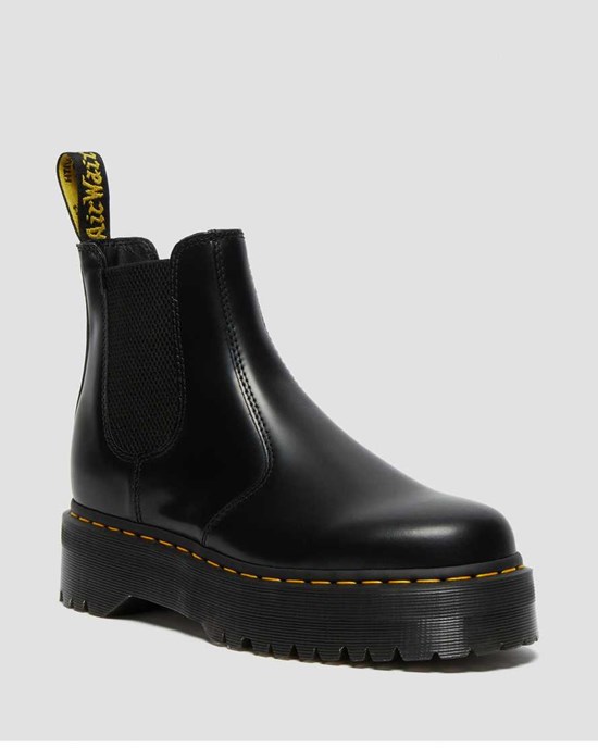 Dr Martens 2976 Polished Smooth Platform Men's Chelsea Boots Black Polished Smooth | LKTZVW570