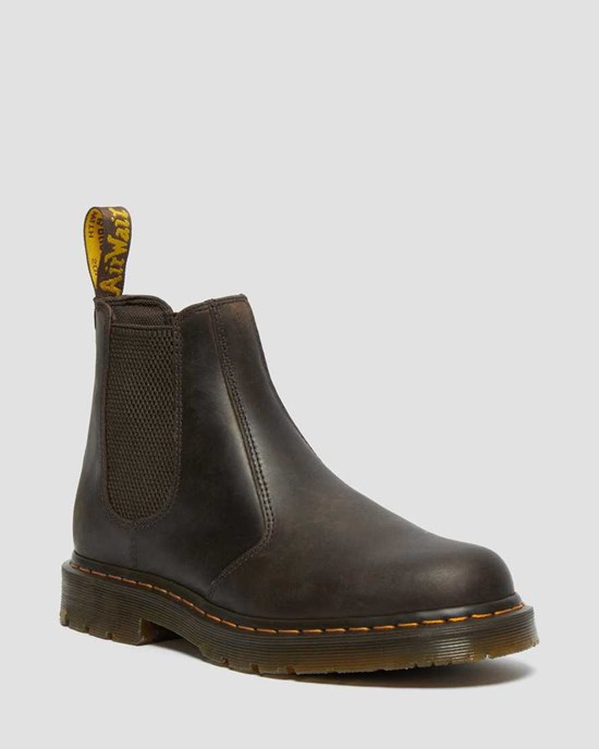 Dr Martens 2976 Slip Resistant Leather Men's Chelsea Boots Dark Brown Crazy Horse Leather | EBKSLM029