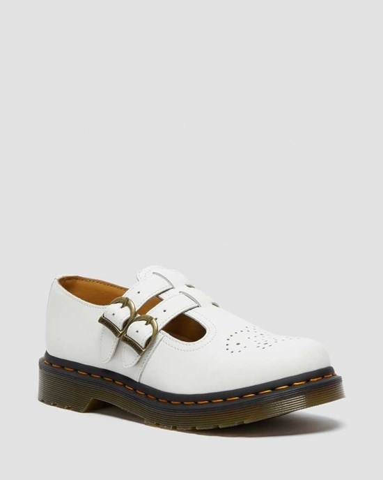 Dr Martens 8065 Smooth Leather Women's Mary Jane Shoes White Smooth Leather | NJUBCQ590