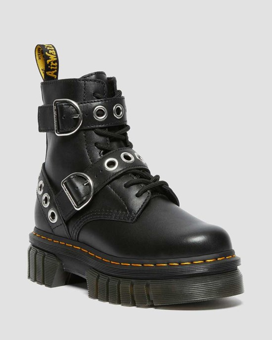 Dr Martens Audrick Hardware Leather Women's Ankle Boots Black Nappa Lux | EZFQCV539