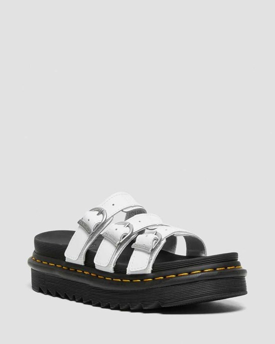 Dr Martens Blaire Leather Women's Slide Sandals White Hydro Leather | THAUKX842