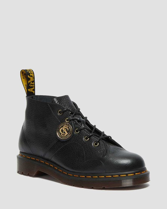 Dr Martens Church Buckingham Leather Monkey Men's Ankle Boots Black Buckingham | FIVWGN128