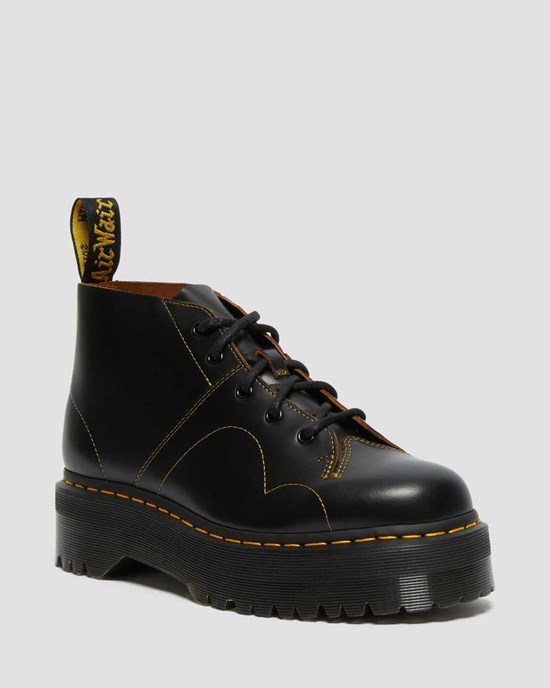 Dr Martens Church Platform Monkey Men's Lace Up Boots Black Vintage Smooth | DBXOMN960