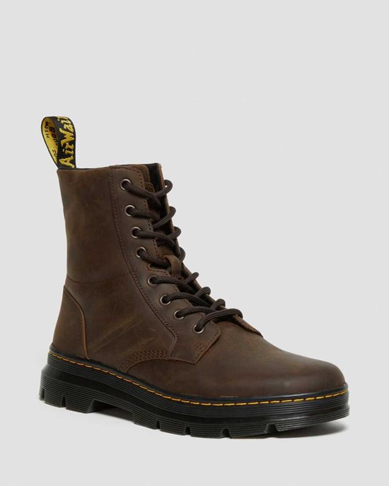 Dr Martens Combs Crazy Horse Leather Men's Utility Boots Brown Crazy Horse Leather | JRDUYM178