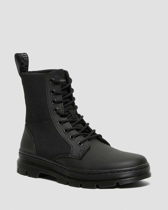 Dr Martens Combs II Poly Men's Lace Up Boots Black-black Element-poly Rip Stop | HTREWN683