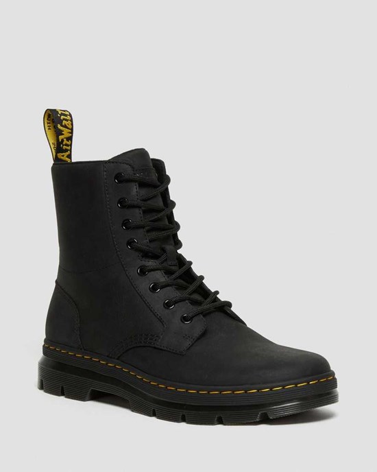 Dr Martens Combs Leather Men's Lace Up Boots Black Wyoming | ZASHTW965