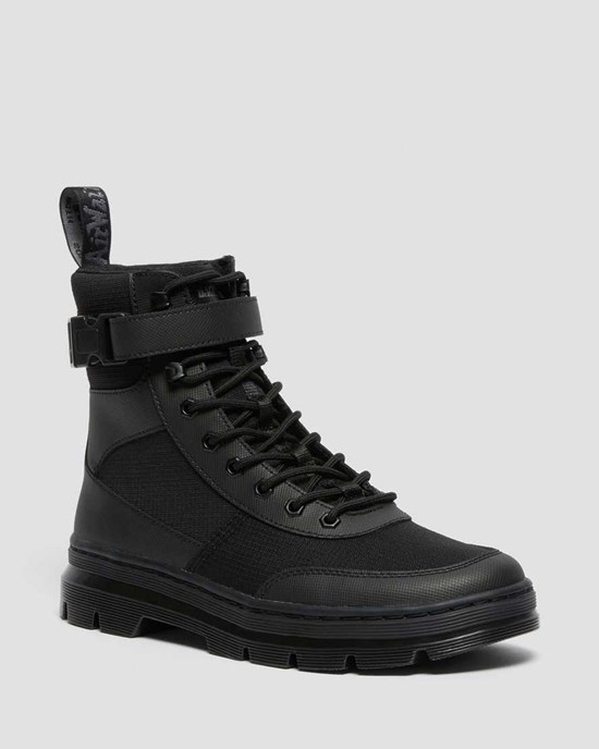 Dr Martens Combs Tech Poly Men's Lace Up Boots Black Element-poly Rip Stop | NGXKAD029