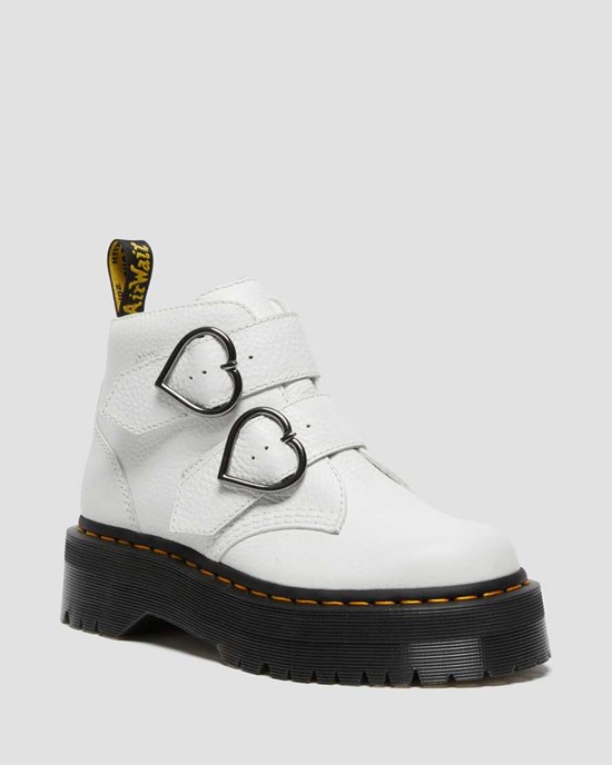 Dr Martens Devon Heart Leather Women's Ankle Boots White Milled Nappa Leather | FHVWLB125