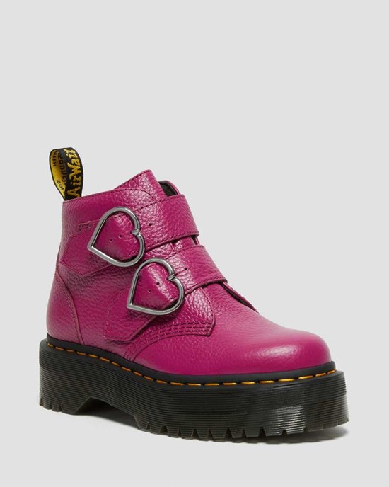 Dr Martens Devon Heart Leather Women's Ankle Boots Pink Milled Nappa Leather | GKPVUD576