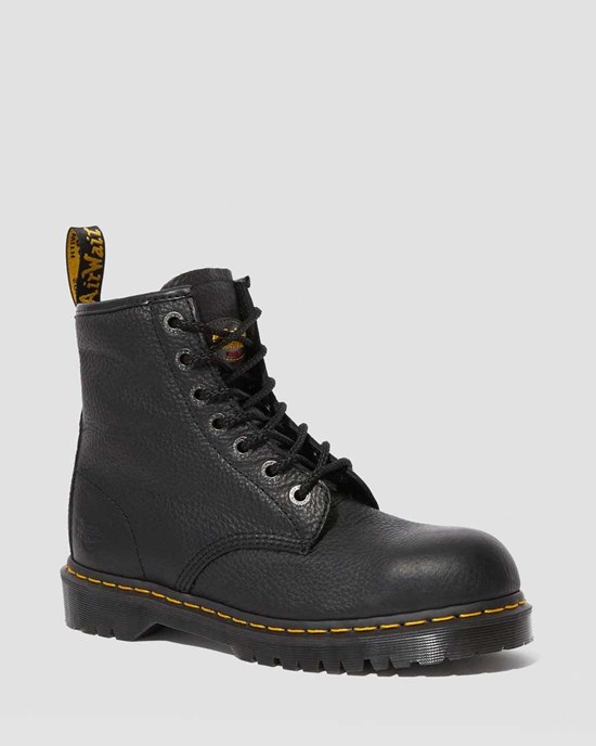 Dr Martens Icon 7B10 Leather Steel Toe Work Men's Ankle Boots Black Industrial Bear | HFQAVP028