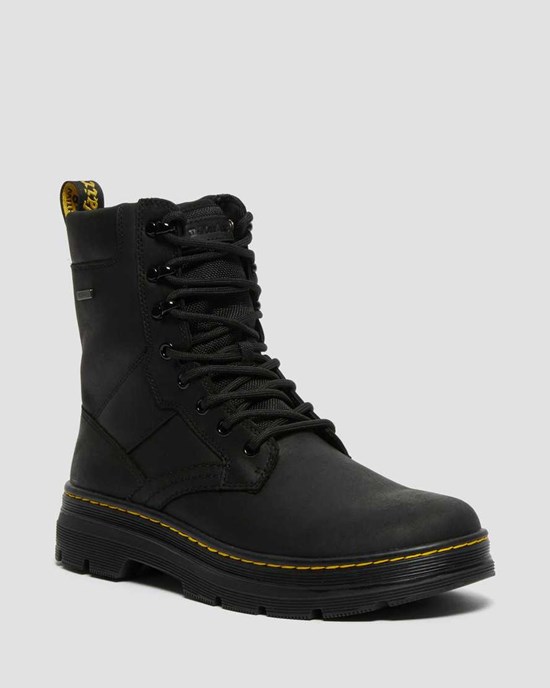 Dr Martens Iowa Waterproof Poly Men's Lace Up Boots Black Republic | CXHVLF492