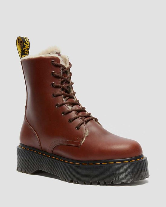 Dr Martens Jadon Faux Fur Lined Men's Lace Up Boots Brown Abruzzo Wp | JNERDF493