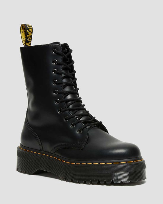 Dr Martens Jadon Hi Smooth Leather Men's Lace Up Boots Black Polished Smooth | DIUNCT695