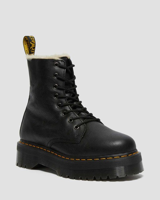 Dr Martens Jadon Leather Faux Fur Lined Platform Men's Lace Up Boots Black Pisa | GIYLTS716