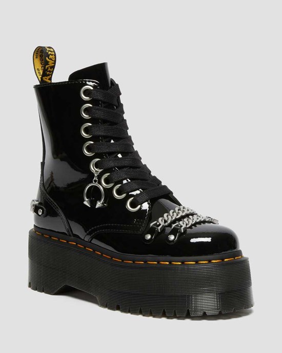 Dr Martens Jadon Max Chain Patent Leather Women's Lace Up Boots Black Patent Lamper | KJVSOH364