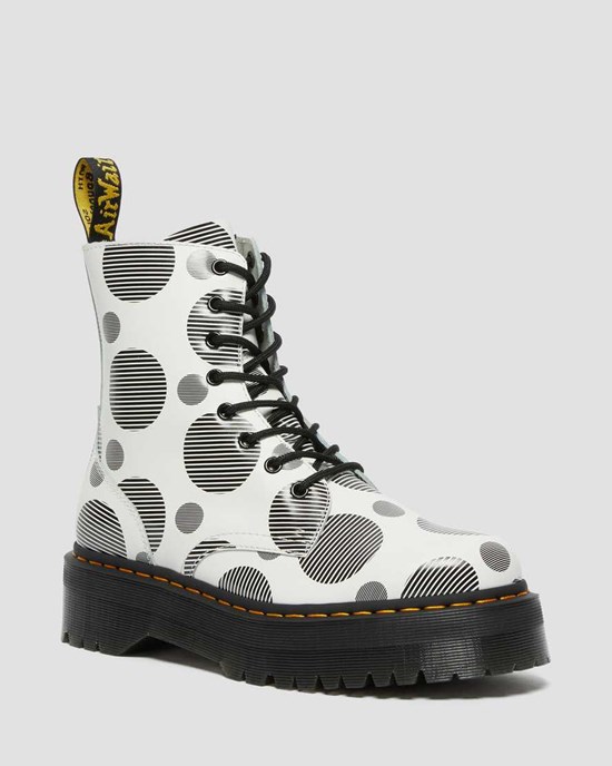 Dr Martens Jadon Polka Dot Smooth Leather Men's Ankle Boots White Polka Dot Smooth | FEZYWM941