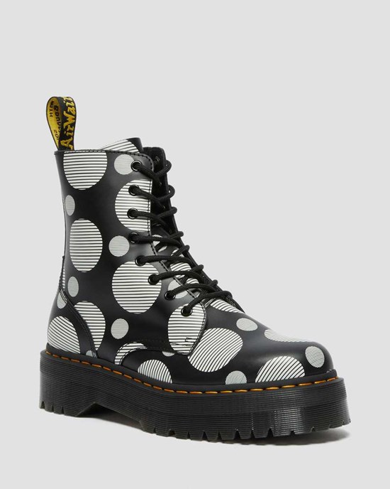 Dr Martens Jadon Polka Dot Smooth Leather Women's Ankle Boots Black Polka Dot Smooth | NCFEJZ196