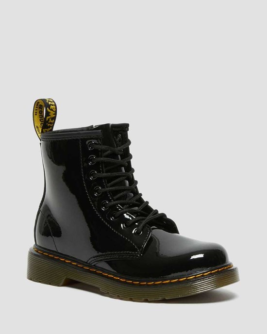 Dr Martens Junior 1460 Patent Leather Kids' Lace Up Boots Black Patent Lamper | CFQDXY580