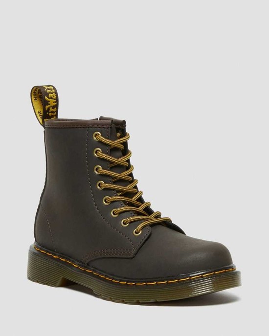 Dr Martens Junior 1460 Wildhorse Leather Kids' Lace Up Boots Dark Brown Wildhorse Lamper | DCQHPM703