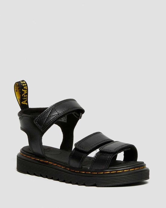 Dr Martens Junior Klaire Leather Kids' Strap Sandals Black T Lamper | WDLUJF890