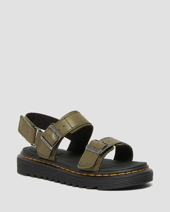 Dr Martens Junior Kyle Leather Kids' Sandals Olive | LYNEFX382